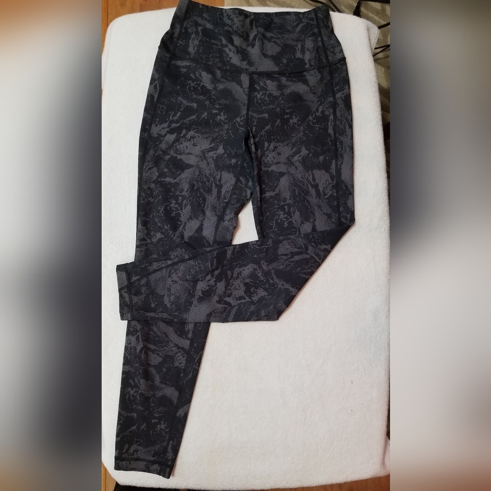 Lole Black Grey Marble Print High Rise Leggings Yoga Pants Small